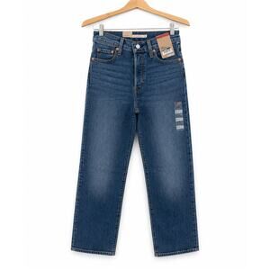 Levis Premium Ribcage Straight Ankle Jeans Womens 26 Super High Rise Blue NWT